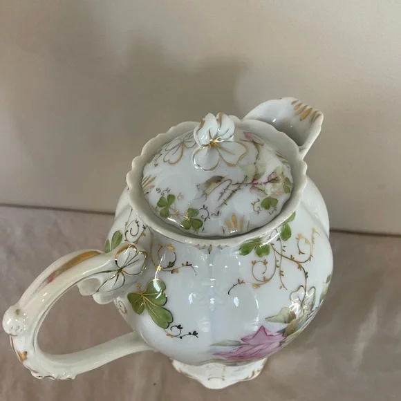 Dresden Germany Antique Porcelain Teapot Coffee Chocolate Pot Pitcher Roses Gold - Picture 3 of 16